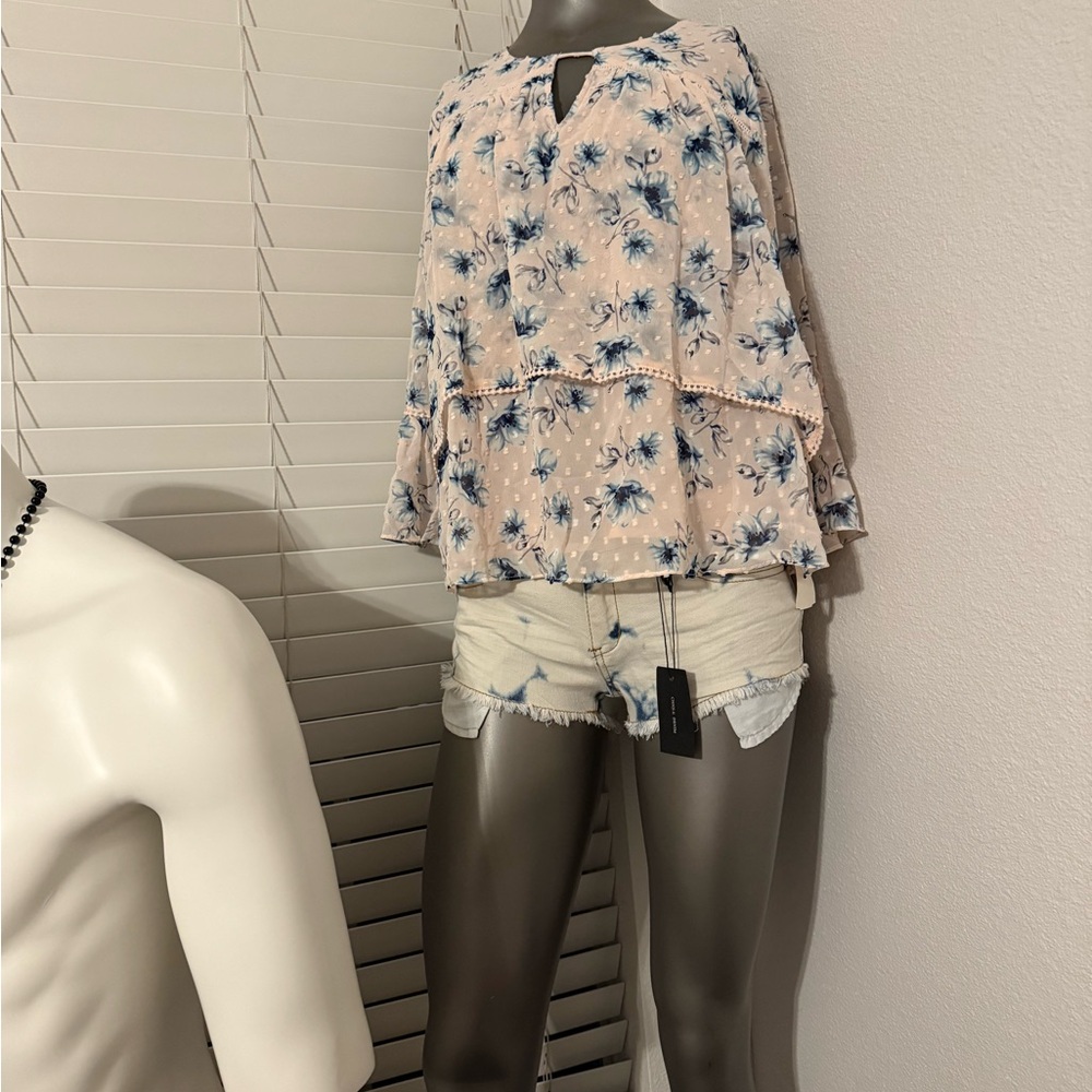 Floral Print Women's Top - Pink and Blue